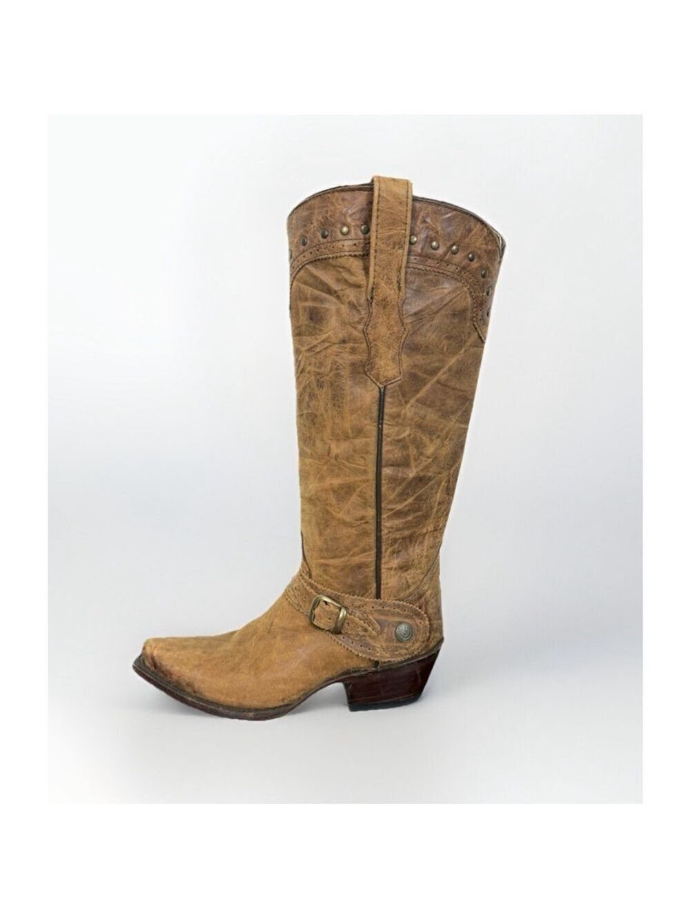 Golden Guns Cowboy Boots Women Sz 5.5 Brown Distressed Studded Western Cowgirl